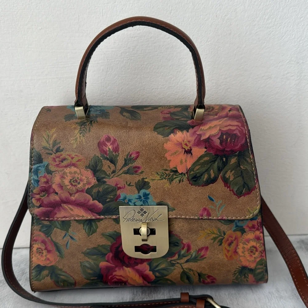 PATRICIA NASH Leather Chauny Top Handle Satchel Vintage Victorian Garden Xbody